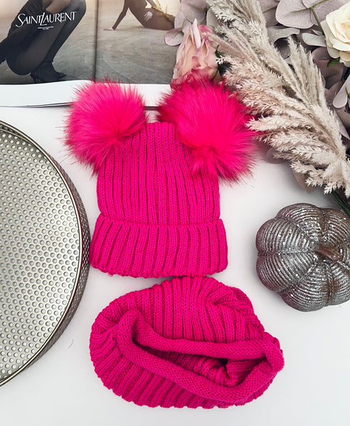 Two PomPom Hat & Snood Set