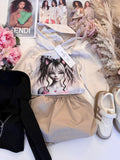 Girl Print Beige Hoodie