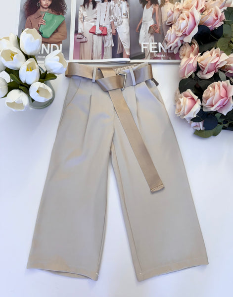 Wide Leg Beige Trousers